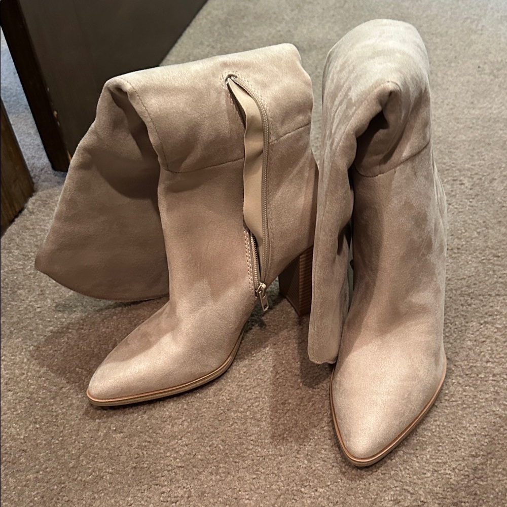Chic Beige Women's Heeled Boots